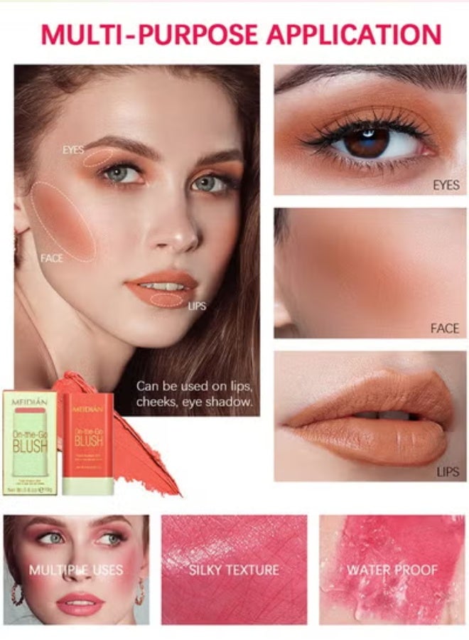 Meidián On The Go Blush Stick, The Moisture Stick Cream Colour For Cheeks,Highlighting ​Color Silky Powder Blusher Stick Natural Glow Silly Blusher Light and Soft Feeling, Coral Orange - Image 2